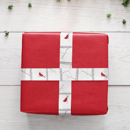 シンプルホリデーウィンターレッド（鳥）ショウジョウコウカンチョウ樺の木ツリー サテンリボン