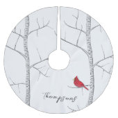 シンプルホリデーウィンターレッド(鳥)ショウジョウコウカンチョウ樺の木ツリー ブラッシュドポリエステルツリースカート (正面)