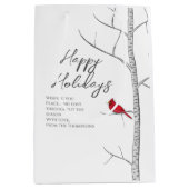 シンプルホリデーウィンターレッド(鳥)ショウジョウコウカンチョウ樺の木ツリー ミディアムペーパーバッグ (正面)