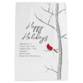 シンプルホリデーウィンターレッド(鳥)ショウジョウコウカンチョウ樺の木ツリー ミディアムペーパーバッグ (裏面)