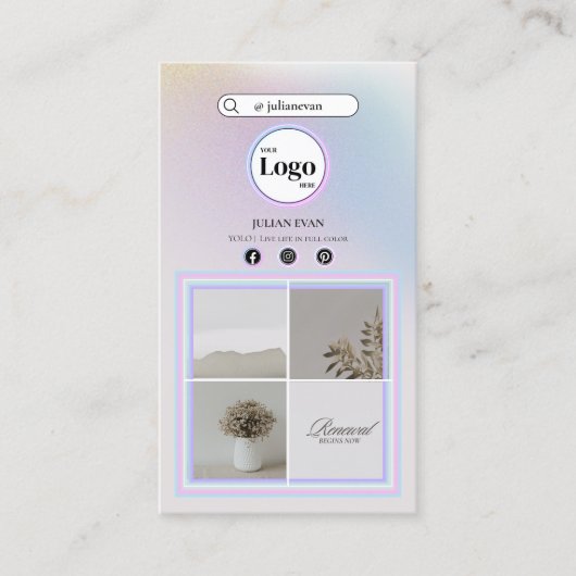 シンプルホログラフィックオーラインスタグラムフォトコラージュ 名刺 (正面)