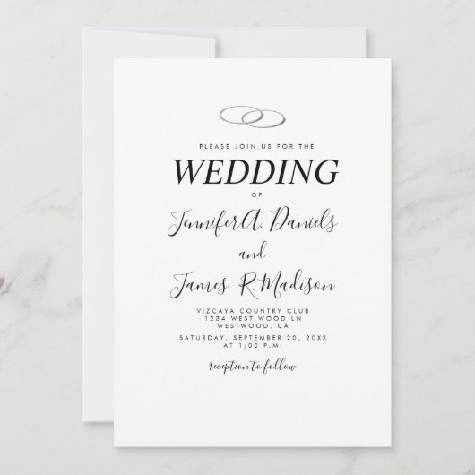 シンプルホワイトとリングや輪結婚ズ 招待状 (正面)