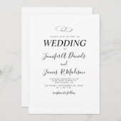 シンプルホワイトとリングや輪結婚ズ 招待状 (正面/裏面)