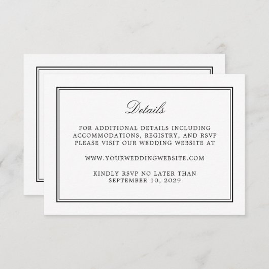 シンプルホワイトエレガントウェディング詳細 エンクロージャーカード (正面/裏面)