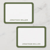 シンプルホワイトオリーブ文字名丸いエッジ ノートカード (正面/裏面)