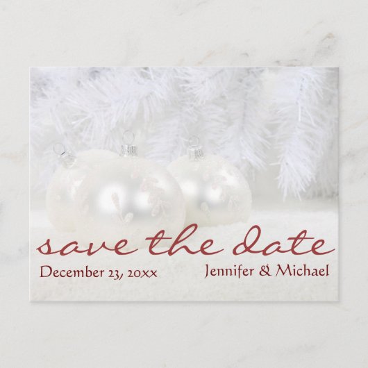 シンプルホワイトクリスマス冬の日付を保存 案内ポストカード (正面)
