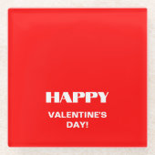 シンプルホワイトクリーンHappy Valentines Day | ネオンレッド ガラスコースター (正面)