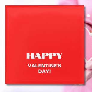 シンプルホワイトクリーンHappy Valentines Day ネオンレッド ガラスコースター