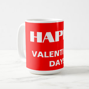 シンプルホワイトクリーンHappy Valentines Day ネオンレッド コーヒーマグカップ