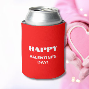 シンプルホワイトクリーンHappy Valentines Day ネオンレッド 缶クーラー