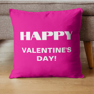 シンプルホワイトクリーンHappy Valentines Day ホットピンク クッション