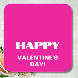 シンプルホワイトクリーンHappy Valentines Day ホットピンク スクエアシール