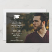 シンプルホワイトグラッドハットクラッシー写真卒業 招待状 (正面)