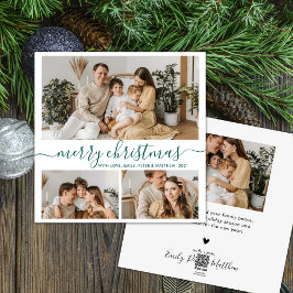 シンプルホワイトグリーン3フォトコラージクリスマス シーズンカード