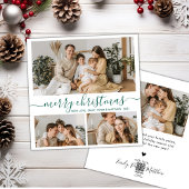 シンプルホワイトグリーン3フォトコラージクリスマス シーズンカード
