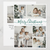 シンプルホワイトグリーン5フォトコラージクリスマス シーズンカード (正面/裏面)