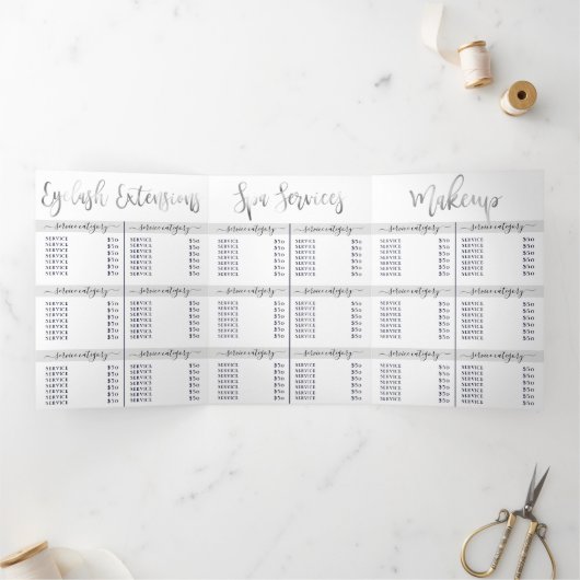 シンプルホワイトシルバーサロンスパロゴ価格表 三つ折り招待状 (内部)