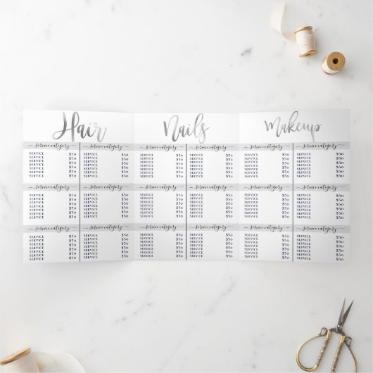 シンプルホワイトシルバーロゴサロンスパ価格表 三つ折り招待状 (内部)