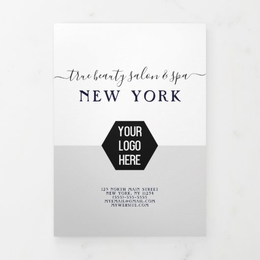 シンプルホワイトシルバーロゴサロンスパ価格表 三つ折り招待状 (カバー)