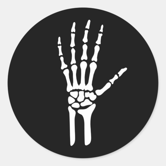 シンプルホワイトスケルトン手のボーンハロウィーン ラウンドシール (正面)