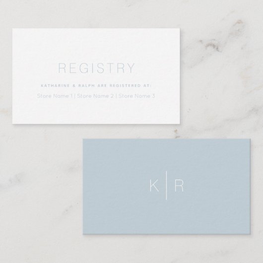 シンプルホワイトダスティ結婚ブルーのギフトレジストリ エンクロージャーカード (正面/裏面)
