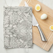 シンプルホワイトダマスク花柄 キッチンタオル (四つ折り)