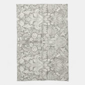 シンプルホワイトダマスク花柄 キッチンタオル (縦)