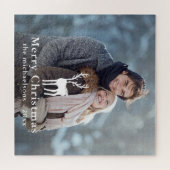 シンプルホワイトディアオーバーレイクリスマスホリデーフォト ジグソーパズル (横)