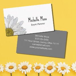 シンプルホワイトデイジーボタニカルグレービジネスカード 名刺