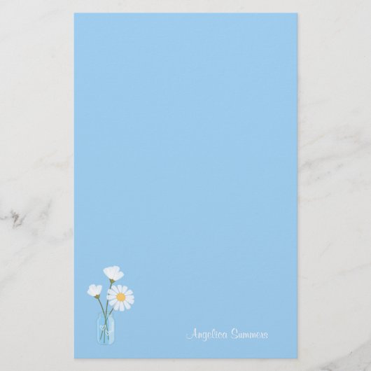 シンプルホワイトデイジーメイスンジャールハートブーケ 便箋 (正面)