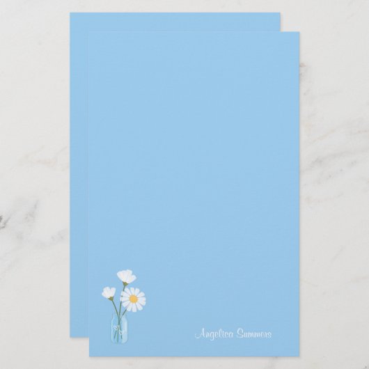 シンプルホワイトデイジーメイスンジャールハートブーケ 便箋 (正面/裏面)