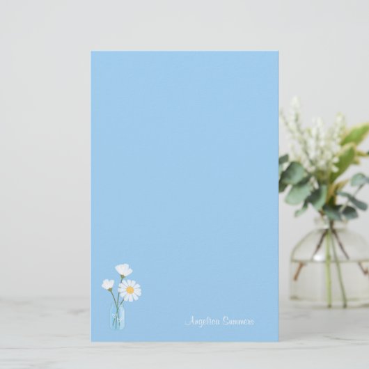 シンプルホワイトデイジーメイスンジャールハートブーケ 便箋 (スタンド正面)