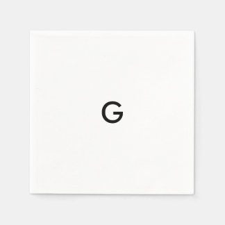 シンプルホワイトナプキンスにブラックモノグラムオンホワイトナプキンス スタンダードカクテルナプキン
