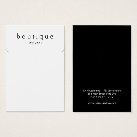 シンプルホワイトネックレスブレスレットディスプレイカード (正面&裏面)