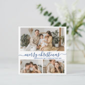 シンプルホワイトネービー3フォトコラージュクリスマス シーズンカード (スタンド正面)