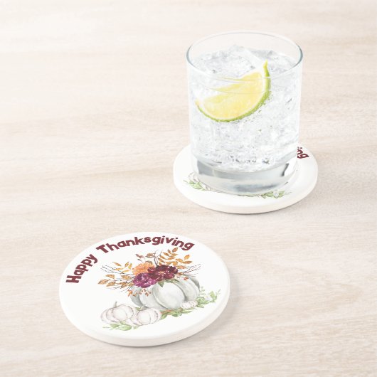 シンプルホワイトパンプキン&フローラ感謝祭 | コースター (側面)