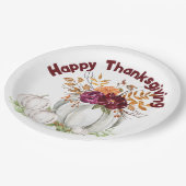 シンプルホワイトパンプキン&フローラ感謝祭 | ペーパープレート (アングル)