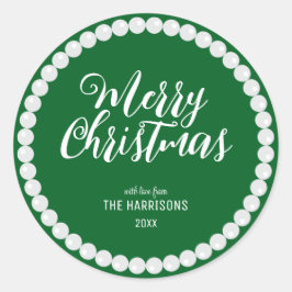 シンプルホワイトパールグリーンクリスマス ラウンドシール