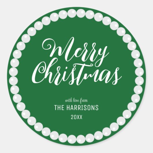シンプルホワイトパールグリーンクリスマス ラウンドシール (正面)
