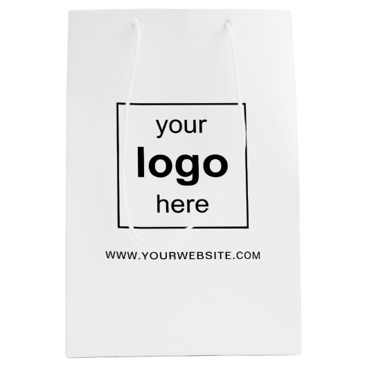 シンプルホワイトビジネスカスタムロゴ ミディアムペーパーバッグ (正面)