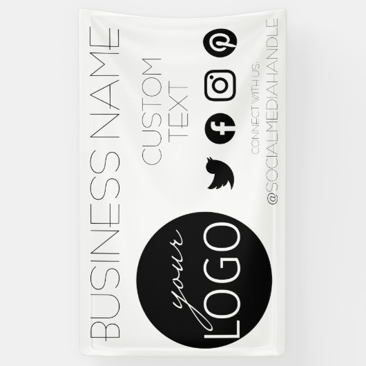 シンプルホワイトビジネスロゴソーシャルメディア屋外 横断幕 (縦)