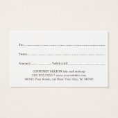 シンプルホワイトフェイク金ゴールド美しいギフトカード (裏面)