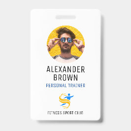 シンプルホワイトフォトロゴとQRコード従業員ID バッジ