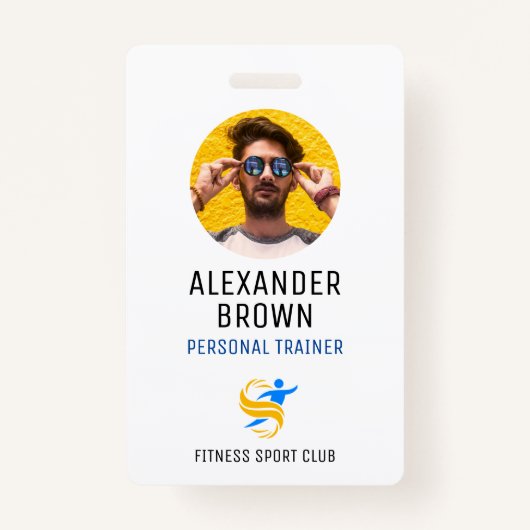 シンプルホワイトフォトロゴとQRコード従業員ID バッジ (正面)