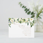 シンプルホワイトフローラ&金ゴールド結婚式招待状 インビテーションポストカード (スタンド正面)