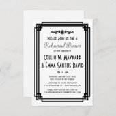 シンプルホワイトブラックアールデコリハーサルディナー 招待状 (正面/裏面)