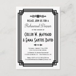 シンプルホワイトブラックアールデコリハーサルディナー 招待状