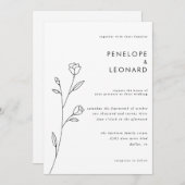 シンプルホワイトブラックフローラ結婚式招待状 招待状 (正面/裏面)