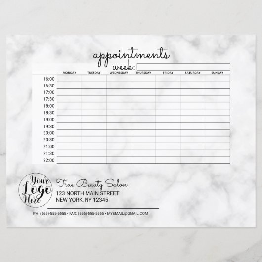 シンプルホワイトブラックマーブルビジネスアポイントメント (裏面)