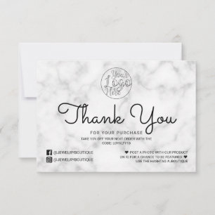 シンプルホワイトブラック大理石お客様ありがとうございます サンキューカード